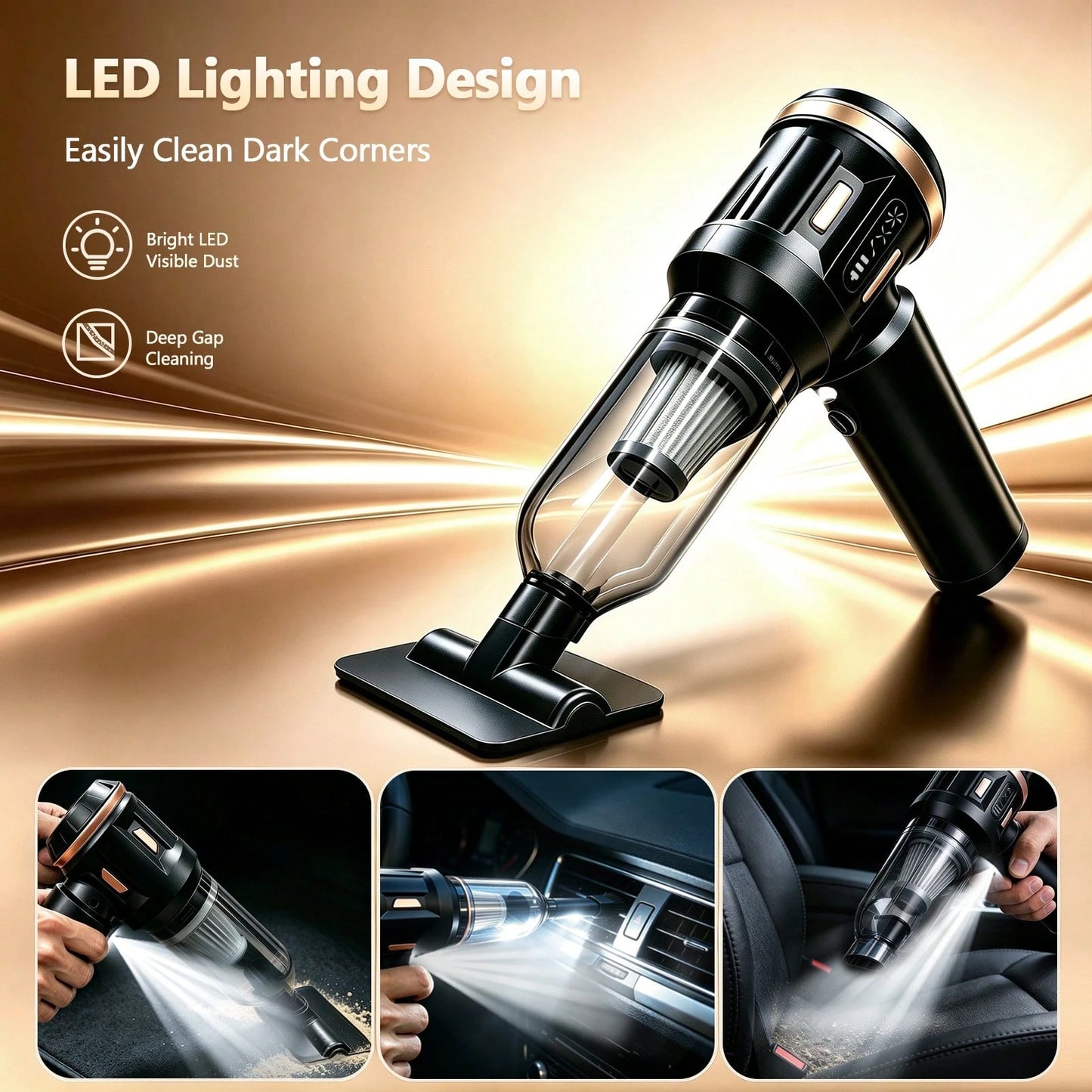 Mini Car Vacuum Cleaner Portable 17000PA Rechargeable Handheld Vacuum With LED Light HEPA Filter Type-C Charging 4 In 1 Multi-Function For Car Pet Hair Home Cleaning