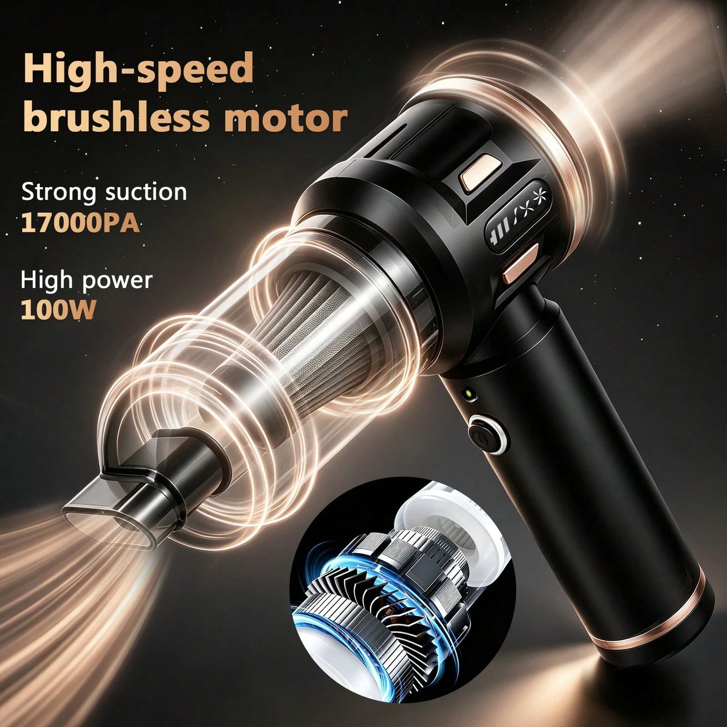 Mini Car Vacuum Cleaner Portable 17000PA Rechargeable Handheld Vacuum With LED Light HEPA Filter Type-C Charging 4 In 1 Multi-Function For Car Pet Hair Home Cleaning