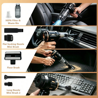 Mini Car Vacuum Cleaner Portable 17000PA Rechargeable Handheld Vacuum With LED Light HEPA Filter Type-C Charging 4 In 1 Multi-Function For Car Pet Hair Home Cleaning