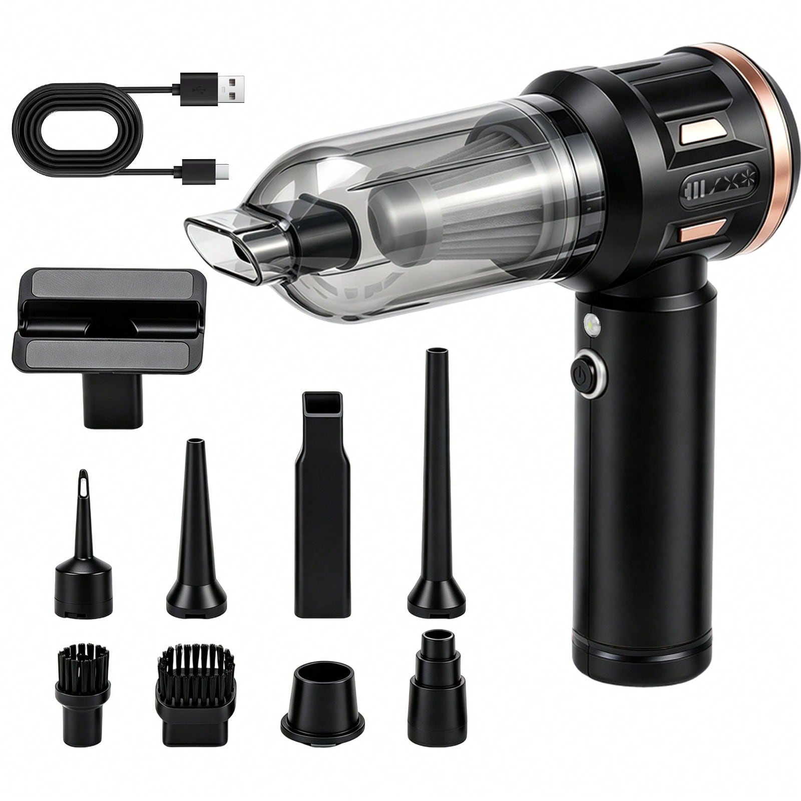 Mini Car Vacuum Cleaner Portable 17000PA Rechargeable Handheld Vacuum With LED Light HEPA Filter Type-C Charging 4 In 1 Multi-Function For Car Pet Hair Home Cleaning