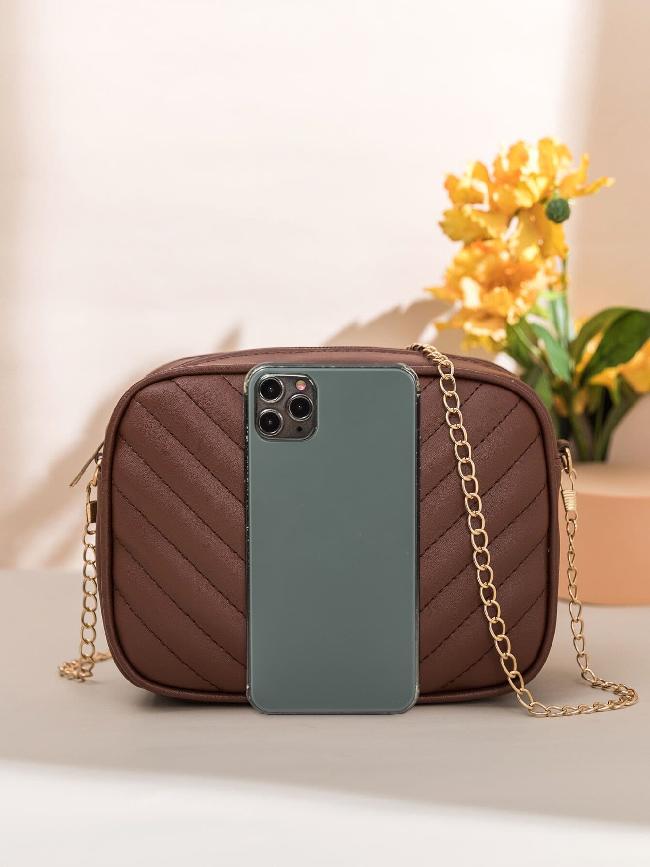 Mini Chevron Embossed Crossbody Square Bag