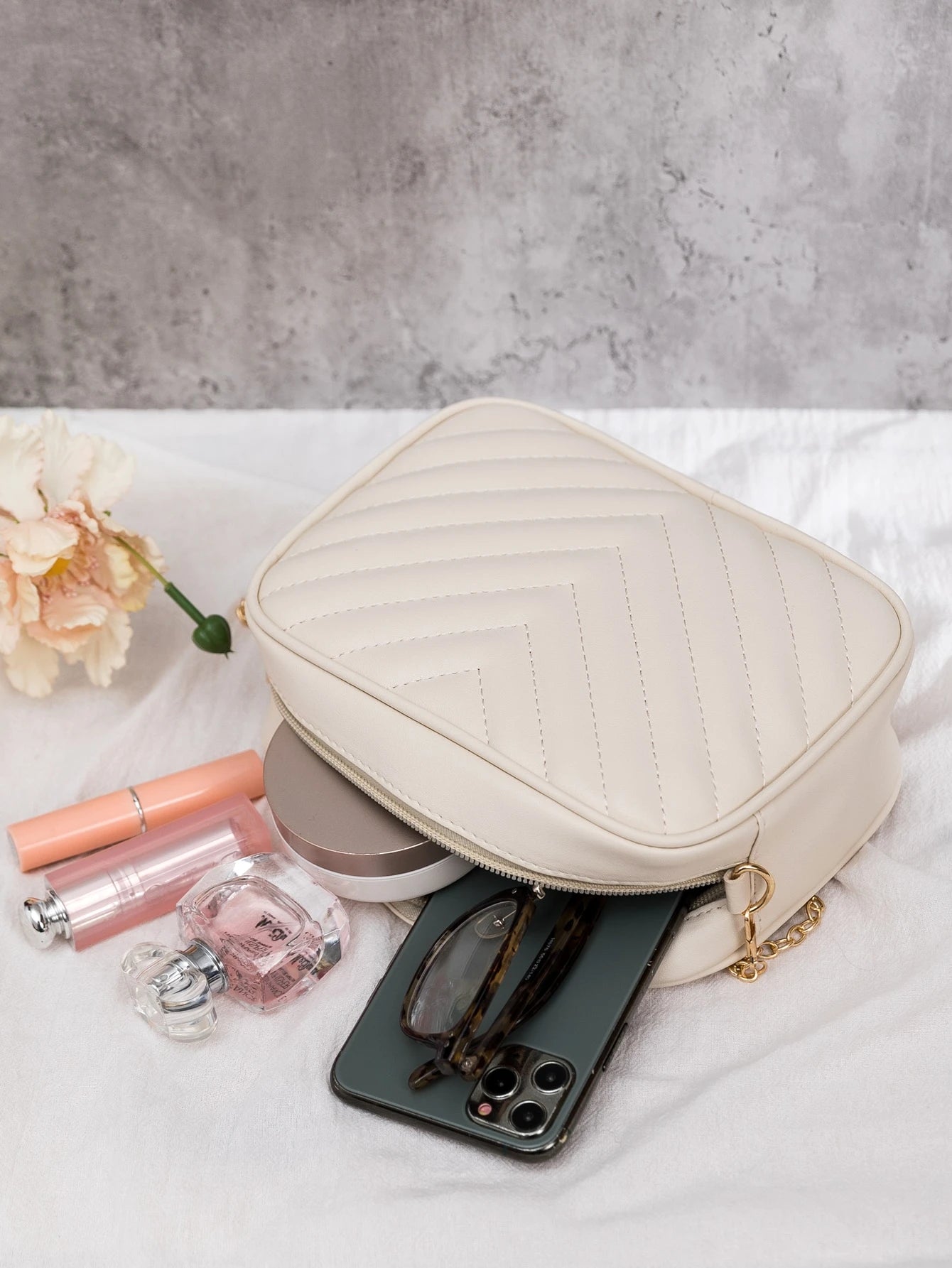 Mini Chevron Embossed Crossbody Square Bag