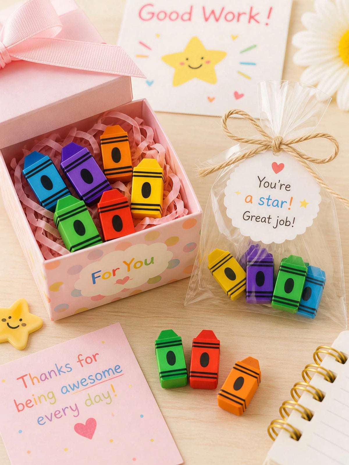 Mini Crayon Shaped Erasers Set, Cute Crayon Design Erasers, Colorful Mini Erasers, Bulk Pack, Back To School Supplies, Party Favors, Graduation Gifts, Classroom Rewards, Office Supplies (Assorted Colo