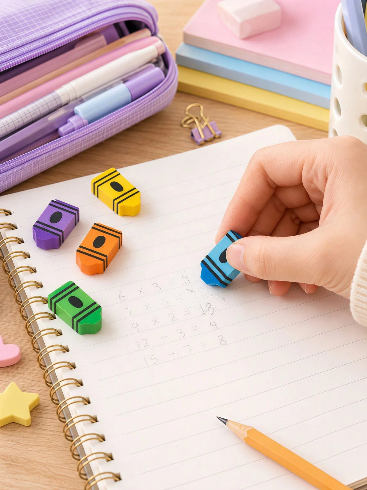 Mini Crayon Shaped Erasers Set, Cute Crayon Design Erasers, Colorful Mini Erasers, Bulk Pack, Back To School Supplies, Party Favors, Graduation Gifts, Classroom Rewards, Office Supplies (Assorted Colo