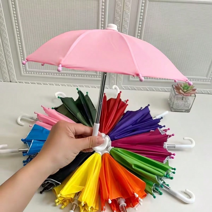 Mini Garden Decorative Umbrella, Dollhouse Decoration Mini Umbrella Ornament, Cute Straight Handle Umbrella, Garden Decoration Umbrella, Car Sunshade Umbrella, Colorful Silver Coated Small Umbrella, P