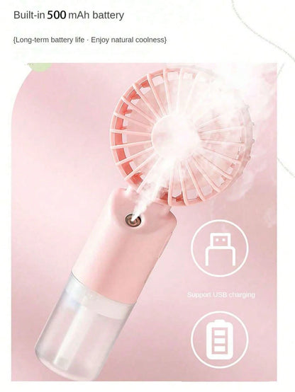 Mini Handheld Mist Fan, Portable Electric Fan, 2-Speed Adjustable, Desktop Fan For Summer, Humidifying & Cooling, Suitable For Indoor/Outdoor Camping, Student Rechargeable Fan, With 500mAh Long-Lastin