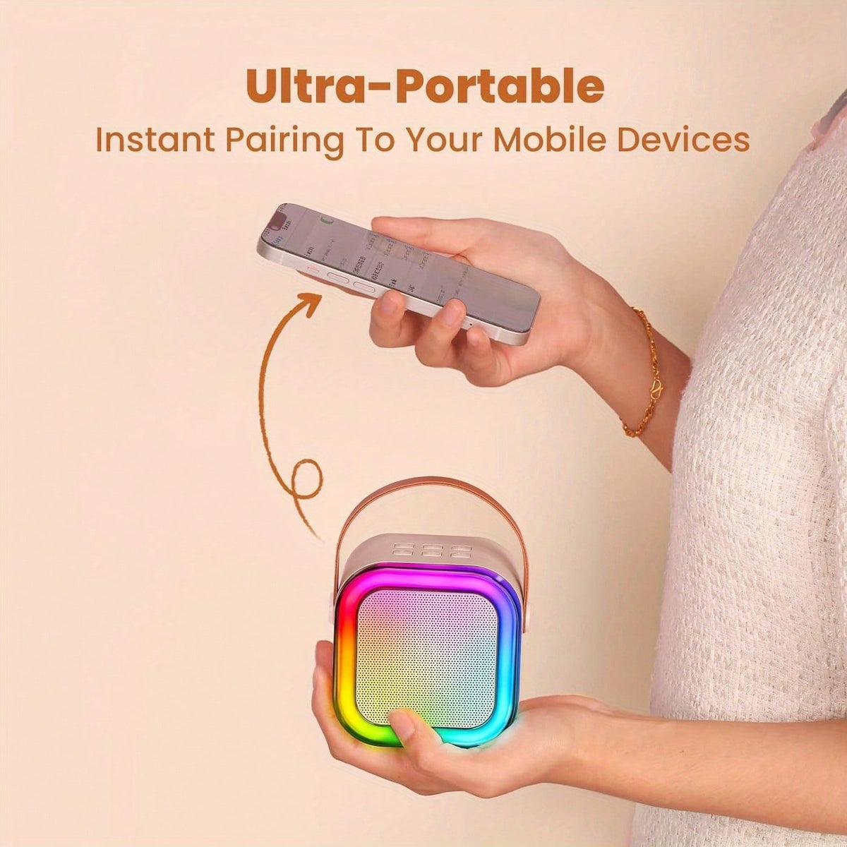 Mini Karaoke Machine For Kids, Colorful LED Portable Bluetooth Singing Speaker With 2 Mics, Christmas Birthday Gifts For Girls Boys