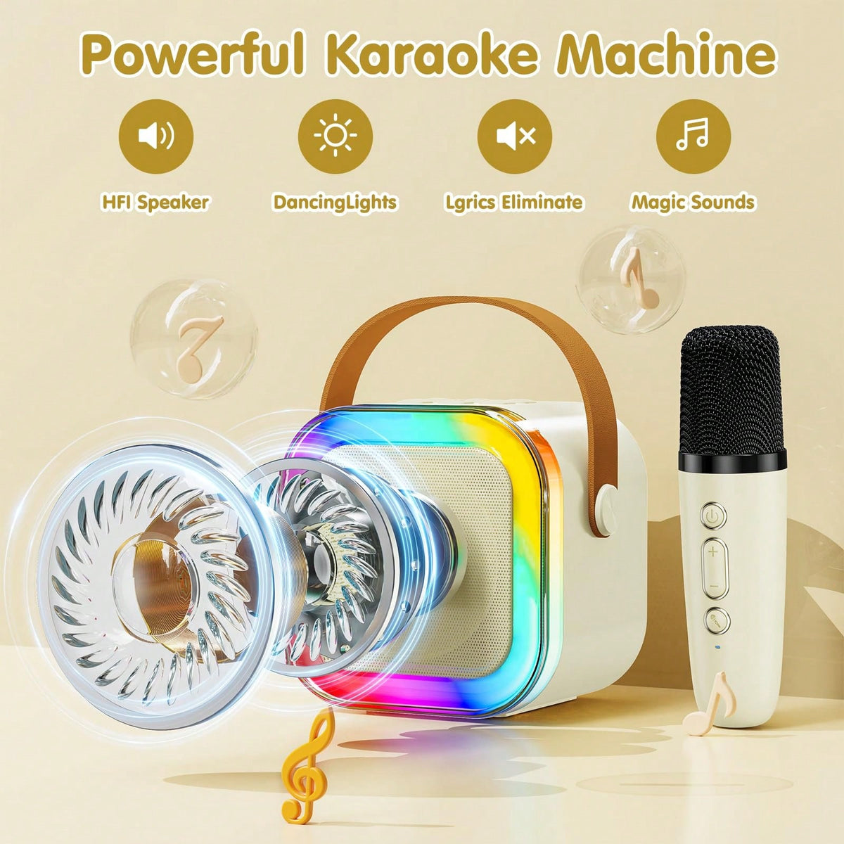 Mini Karaoke Machine For Kids, Colorful LED Portable Bluetooth Singing Speaker With 2 Mics, Christmas Birthday Gifts For Girls Boys