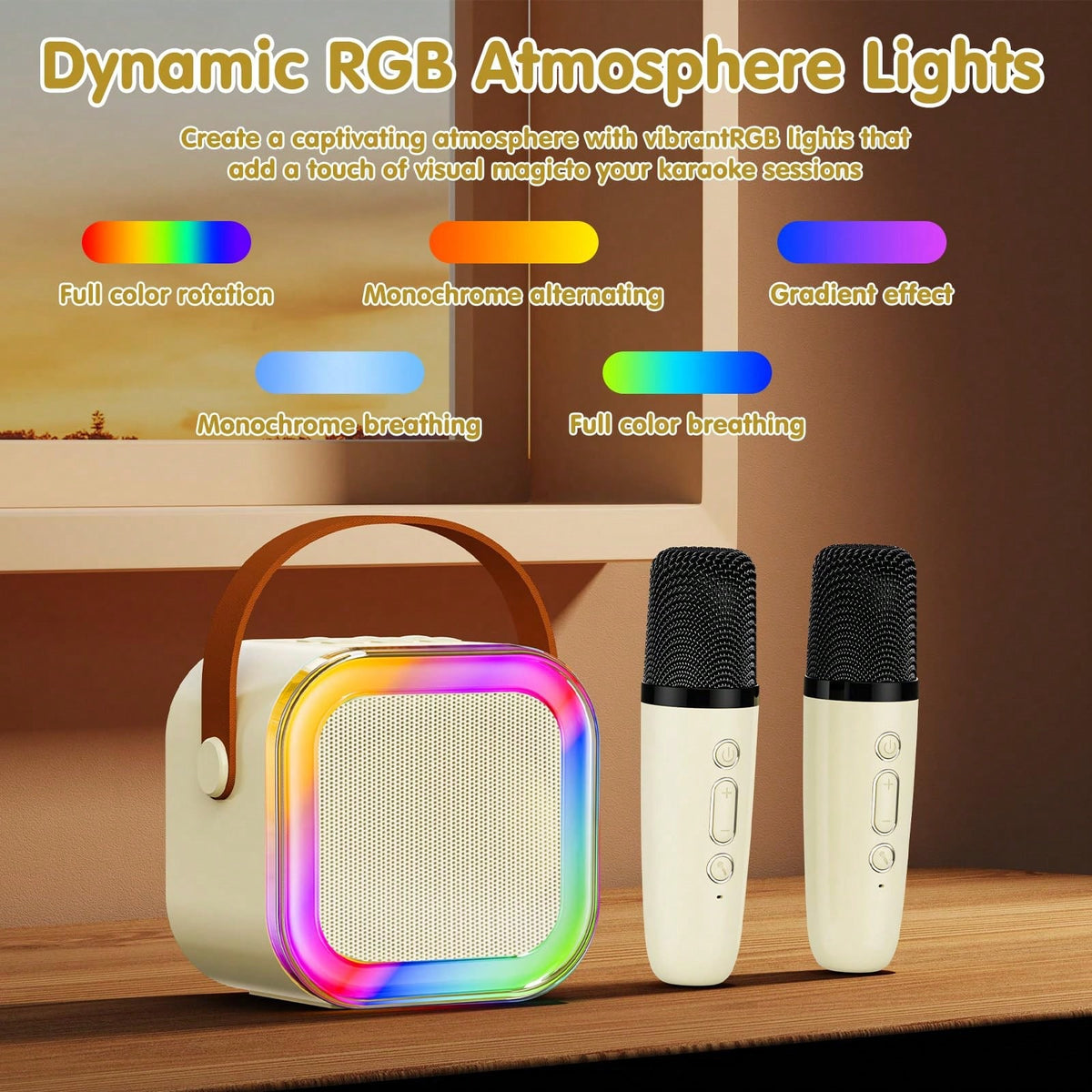 Mini Karaoke Machine For Kids, Colorful LED Portable Bluetooth Singing Speaker With 2 Mics, Christmas Birthday Gifts For Girls Boys