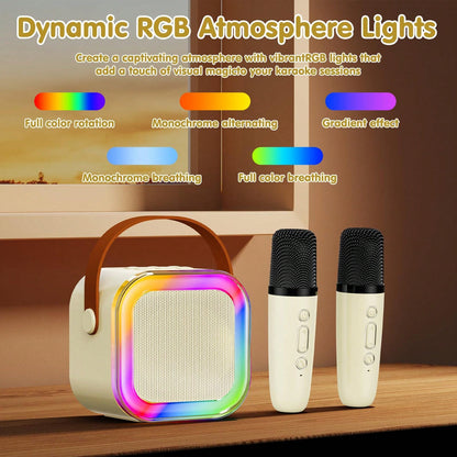 Mini Karaoke Machine For Kids, Colorful LED Portable Bluetooth Singing Speaker With 2 Mics, Christmas Birthday Gifts For Girls Boys