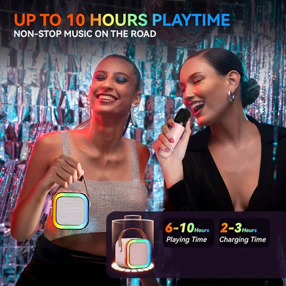 Mini Karaoke Machine For Kids, Colorful LED Portable Bluetooth Singing Speaker With 2 Mics, Christmas Birthday Gifts For Girls Boys