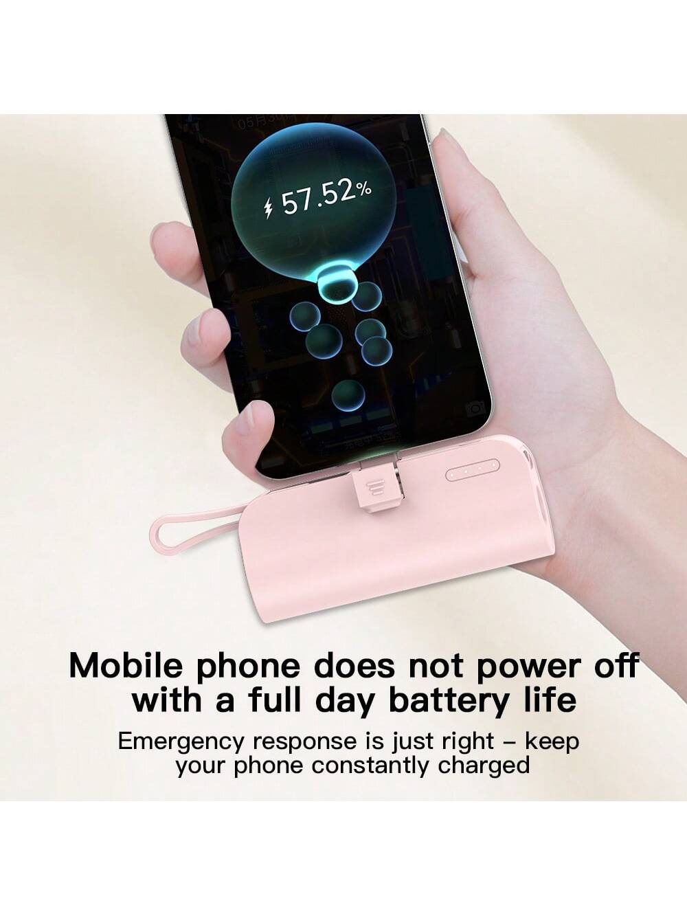 Mini Portable Mobile Phone Charger 5000mAh Power Bank, Built-In Type-C USB C Block Interface Charging, Output 5V/2A, Built-In LED Light, Built-In Stand Function, Small And Compact, Suitable For Chargi