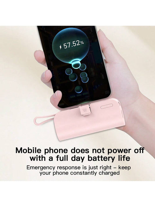 Mini Portable Mobile Phone Charger 5000mAh Power Bank, Built-In Type-C USB C Block Interface Charging, Output 5V/2A, Built-In LED Light, Built-In Stand Function, Small And Compact, Suitable For Chargi