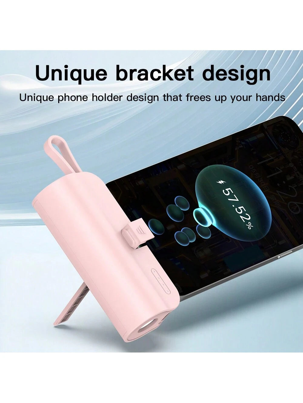 Mini Portable Mobile Phone Charger 5000mAh Power Bank, Built-In Type-C USB C Block Interface Charging, Output 5V/2A, Built-In LED Light, Built-In Stand Function, Small And Compact, Suitable For Chargi