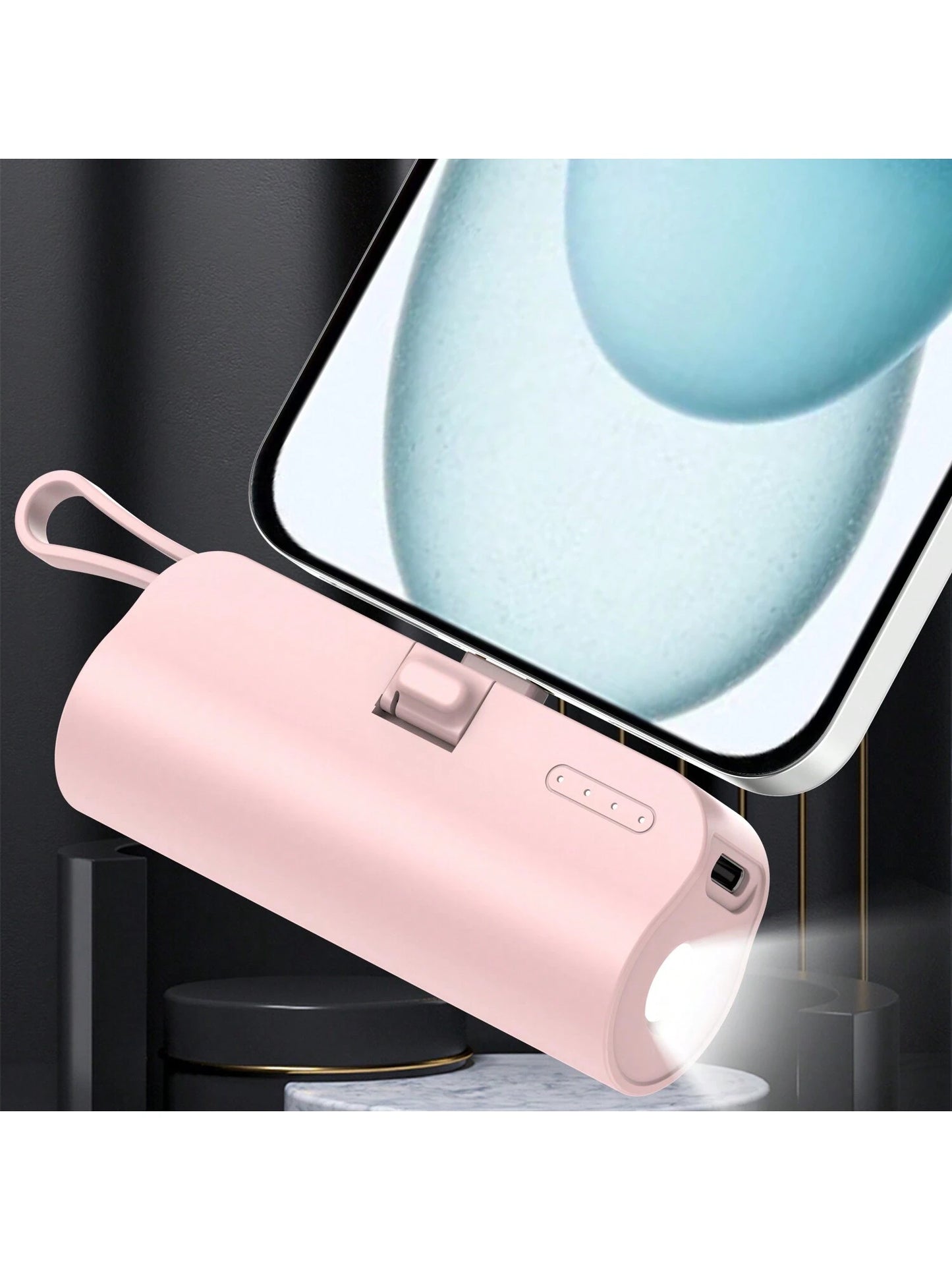 Mini Portable Mobile Phone Charger 5000mAh Power Bank, Built-In Type-C USB C Block Interface Charging, Output 5V/2A, Built-In LED Light, Built-In Stand Function, Small And Compact, Suitable For Chargi