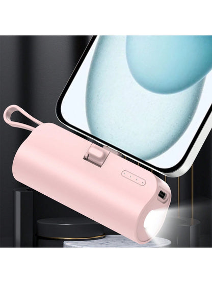 Mini Portable Mobile Phone Charger 5000mAh Power Bank, Built-In Type-C USB C Block Interface Charging, Output 5V/2A, Built-In LED Light, Built-In Stand Function, Small And Compact, Suitable For Chargi