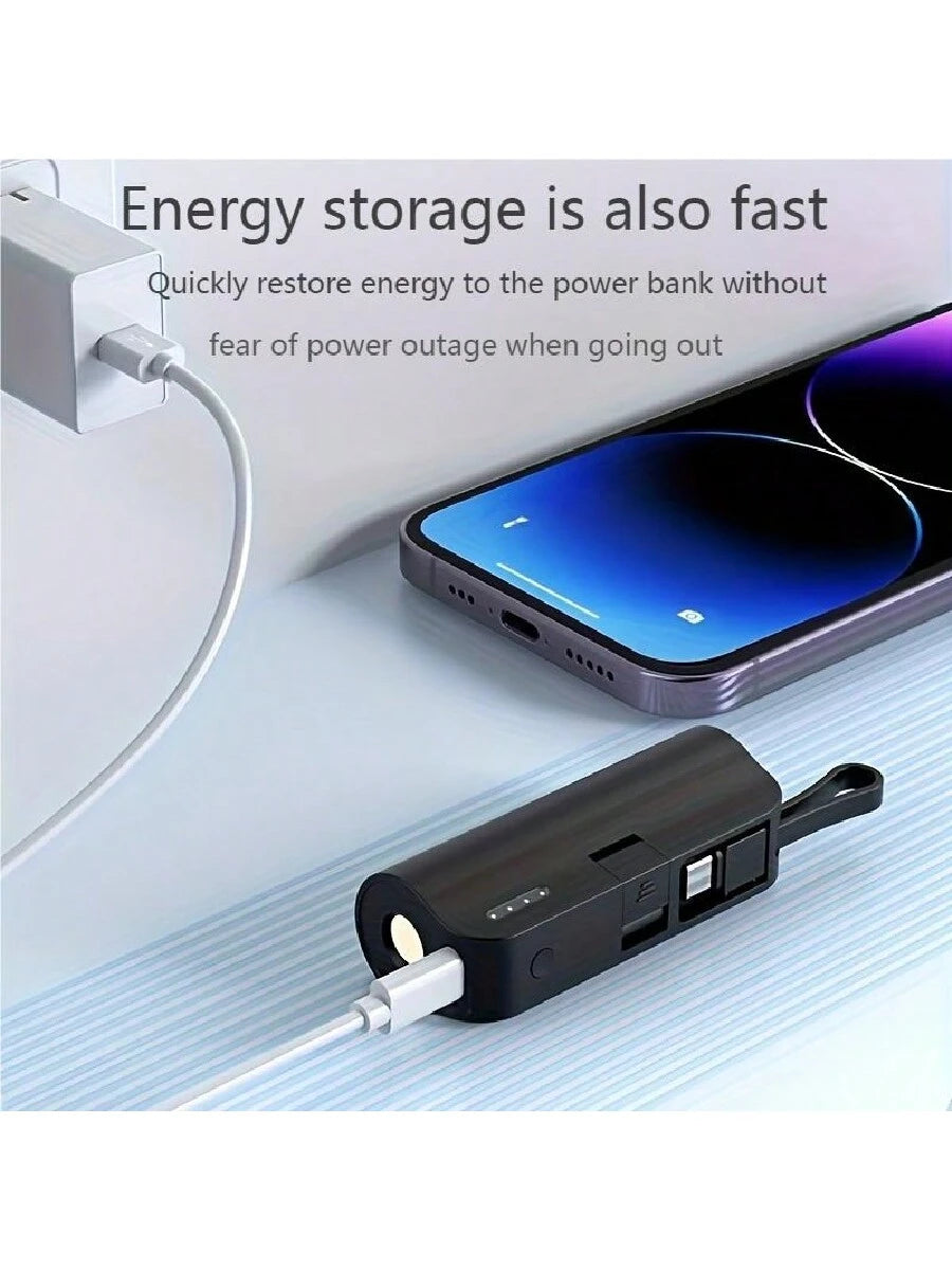 Mini Portable Mobile Phone Charger 5000mAh Power Bank, Built-In Type-C USB C Block Interface Charging, Output 5V/2A, Built-In LED Light, Built-In Stand Function, Small And Compact, Suitable For Chargi