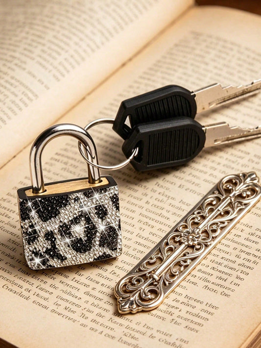 Mini Sparkling Leopard Print Crystal Keyed Padlock- Metal Mini Lock With 2 Keys, No Assembly Required,Luggage Locks With Keys, Locker Lock Small Luggage Padlocks, Suitcase Locks Metal Keyed Padlock F
