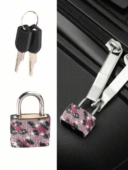 Mini Sparkling Leopard Print Crystal Keyed Padlock- Metal Mini Lock With 2 Keys, No Assembly Required,Luggage Locks With Keys, Locker Lock Small Luggage Padlocks, Suitcase Locks Metal Keyed Padlock F