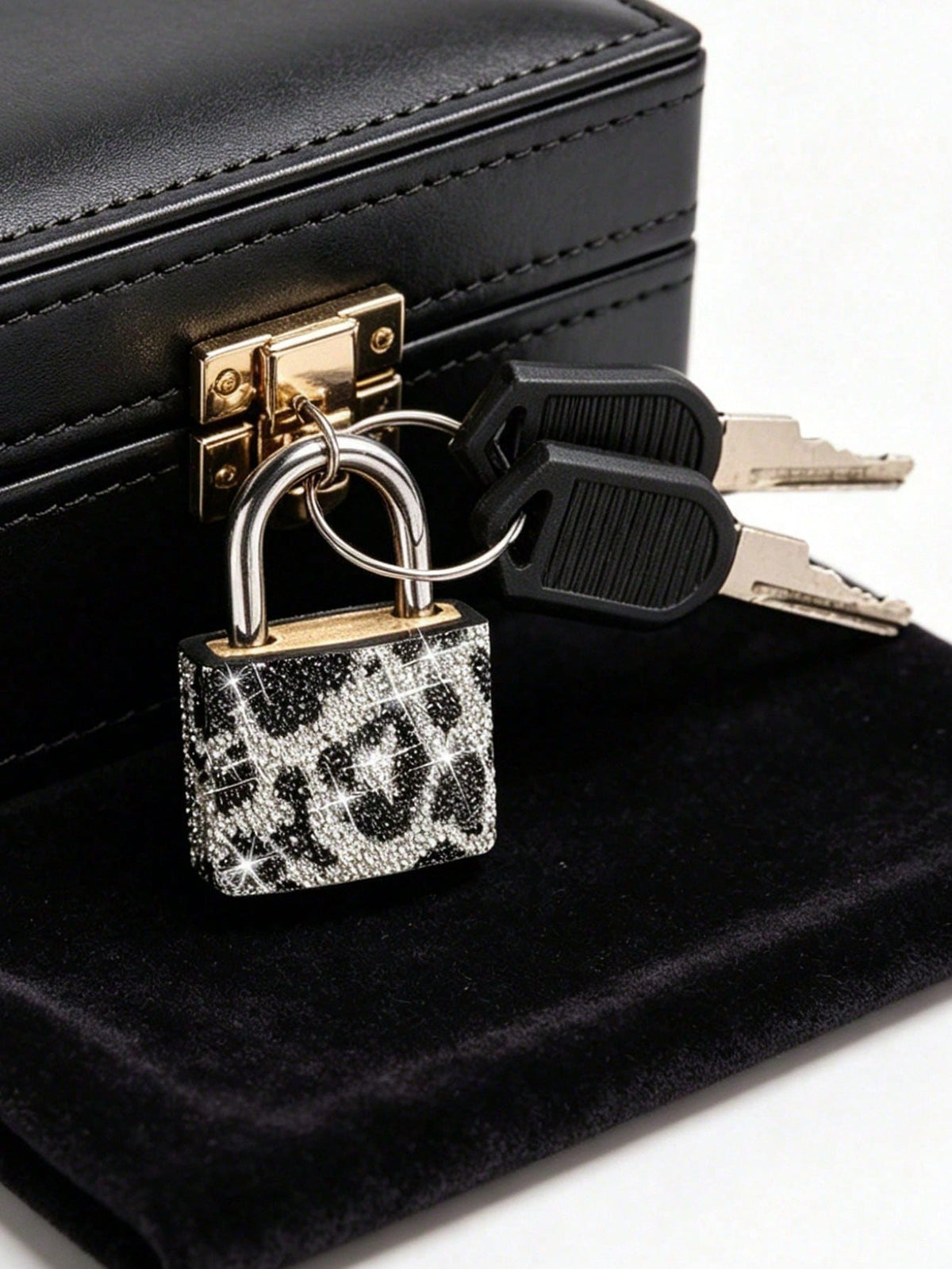 Mini Sparkling Leopard Print Crystal Keyed Padlock- Metal Mini Lock With 2 Keys, No Assembly Required,Luggage Locks With Keys, Locker Lock Small Luggage Padlocks, Suitcase Locks Metal Keyed Padlock F