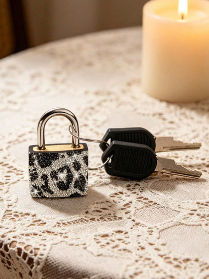 Mini Sparkling Leopard Print Crystal Keyed Padlock- Metal Mini Lock With 2 Keys, No Assembly Required,Luggage Locks With Keys, Locker Lock Small Luggage Padlocks, Suitcase Locks Metal Keyed Padlock F
