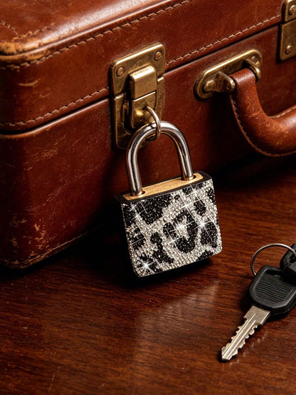 Mini Sparkling Leopard Print Crystal Keyed Padlock- Metal Mini Lock With 2 Keys, No Assembly Required,Luggage Locks With Keys, Locker Lock Small Luggage Padlocks, Suitcase Locks Metal Keyed Padlock F
