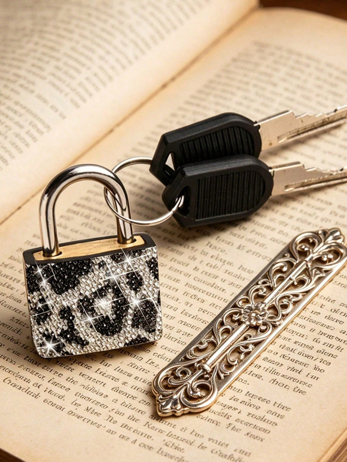 Mini Sparkling Leopard Print Crystal Keyed Padlock- Metal Mini Lock With 2 Keys, No Assembly Required,Luggage Locks With Keys, Locker Lock Small Luggage Padlocks, Suitcase Locks Metal Keyed Padlock F