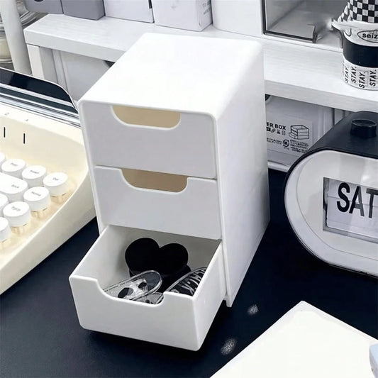 Mini Three-Tier Drawer Organizer- Thickened Plastic Compact Three-Drawer, Portable Desktop And Cabinet Organizer, Suitable For Home Office, Jewelry Storage, Small Spaces- Space-Saving, Can Be Used V