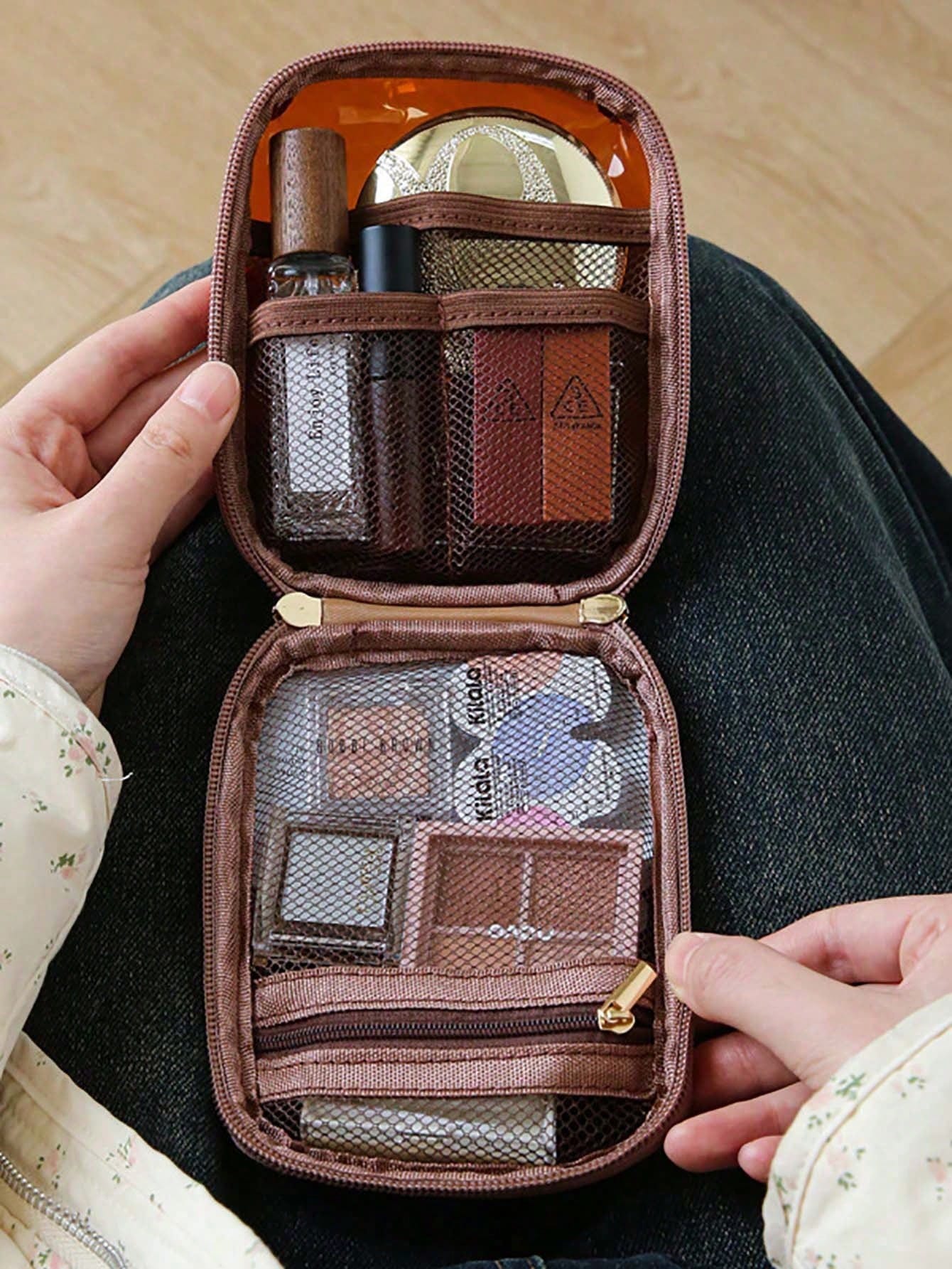 Mini Transparent Window Makeup Bag, Portable Travel Cosmetic Storage Pouch, Small Lipstick & Eyeshadow Organizer, Women's Daily Carry-On