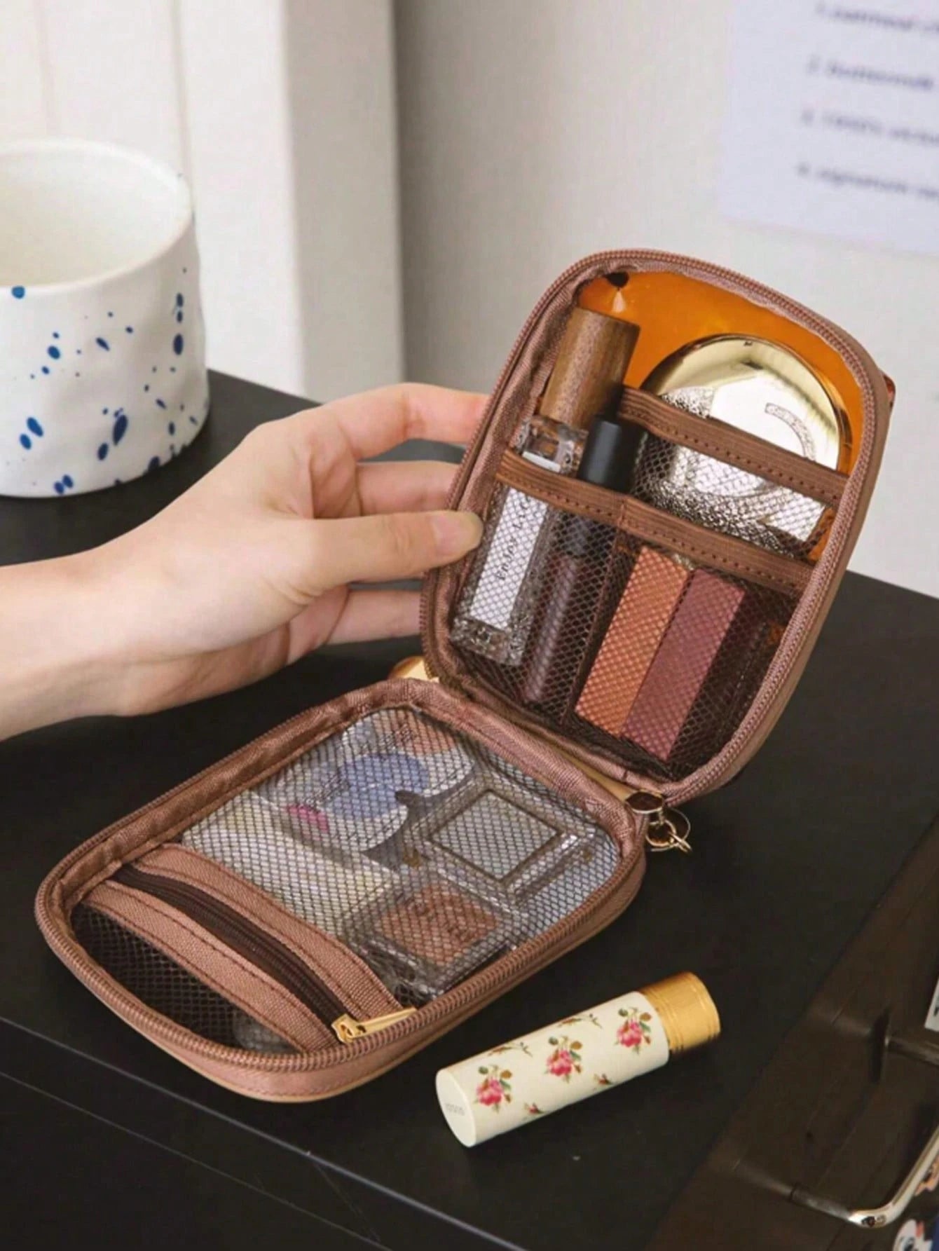 Mini Transparent Window Makeup Bag, Portable Travel Cosmetic Storage Pouch, Small Lipstick & Eyeshadow Organizer, Women's Daily Carry-On