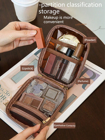 Mini Transparent Window Makeup Bag, Portable Travel Cosmetic Storage Pouch, Small Lipstick & Eyeshadow Organizer, Women's Daily Carry-On