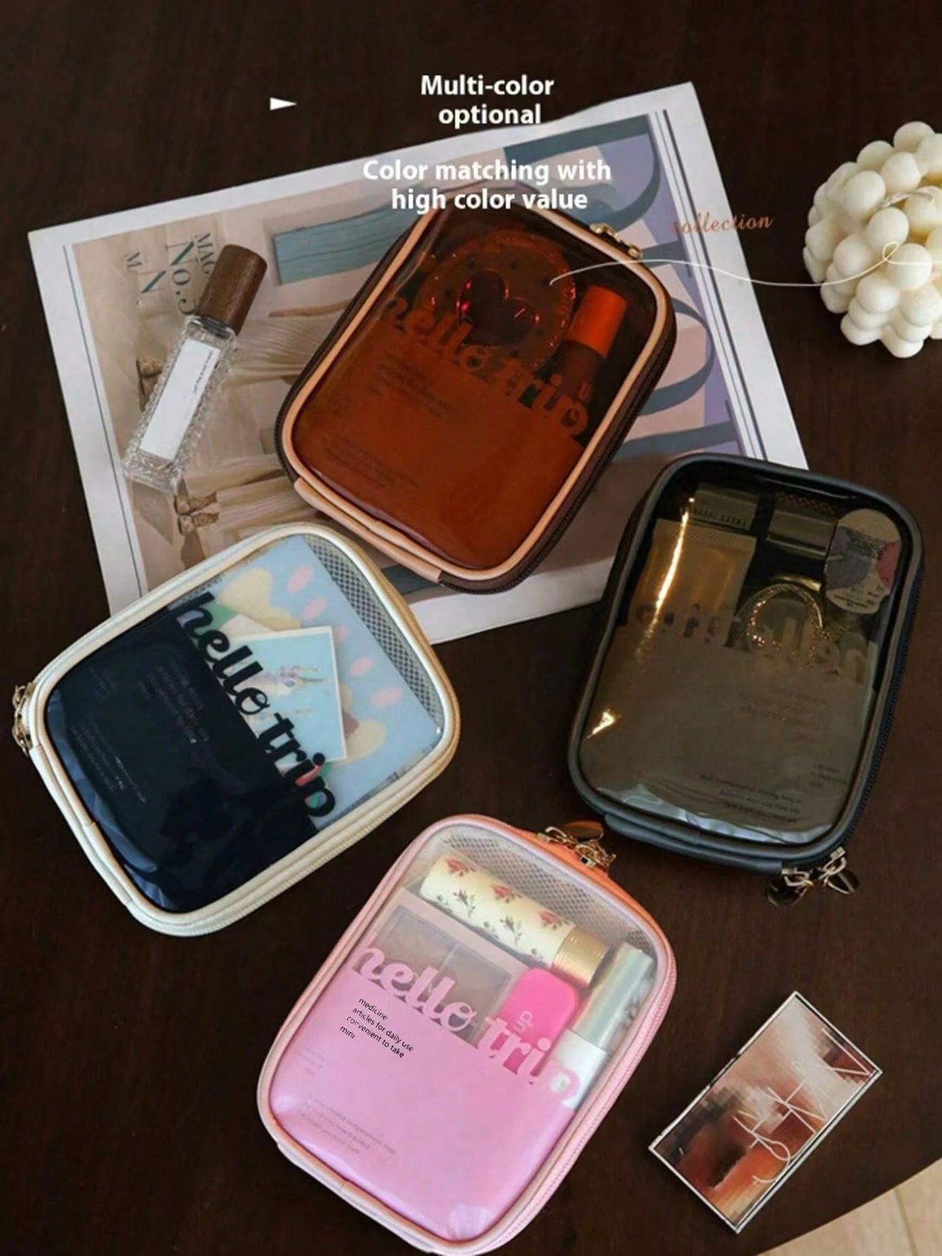 Mini Transparent Window Makeup Bag, Portable Travel Cosmetic Storage Pouch, Small Lipstick & Eyeshadow Organizer, Women's Daily Carry-On