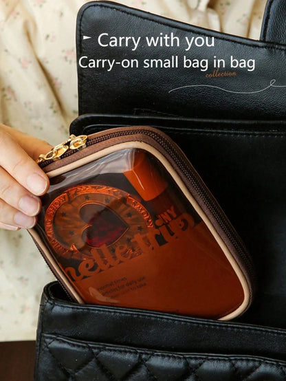 Mini Transparent Window Makeup Bag, Portable Travel Cosmetic Storage Pouch, Small Lipstick & Eyeshadow Organizer, Women's Daily Carry-On