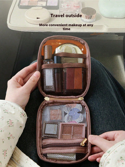 Mini Transparent Window Makeup Bag, Portable Travel Cosmetic Storage Pouch, Small Lipstick & Eyeshadow Organizer, Women's Daily Carry-On
