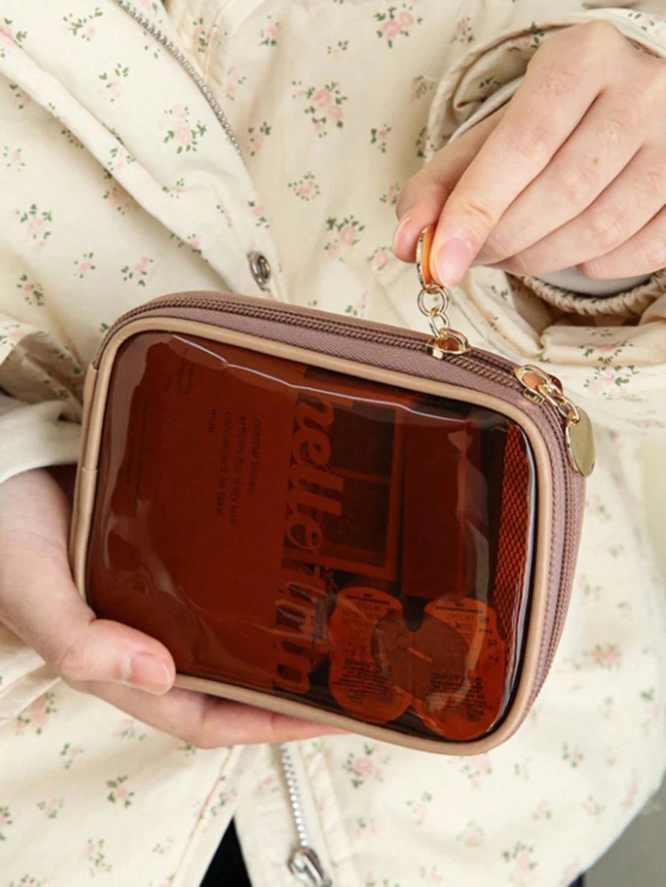 Mini Transparent Window Makeup Bag, Portable Travel Cosmetic Storage Pouch, Small Lipstick & Eyeshadow Organizer, Women's Daily Carry-On