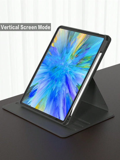 Minimalist Solid Color Black Military Grade Shockproof Flip Pad Case 360° Rotating Protective Case With Pencil Holder Compatible With Ipad 5th/6th/7th/8th/9th/10th/11th Gen, Mini 6th/7th Gen, Air 1st