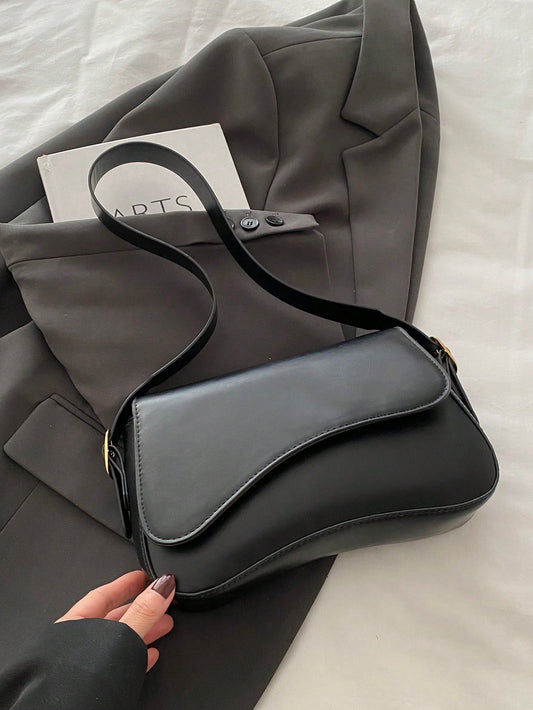 Minimalist Solid Color Shoulder Flap Bag, Classic Textured Crossbody Bag Purse For Women
