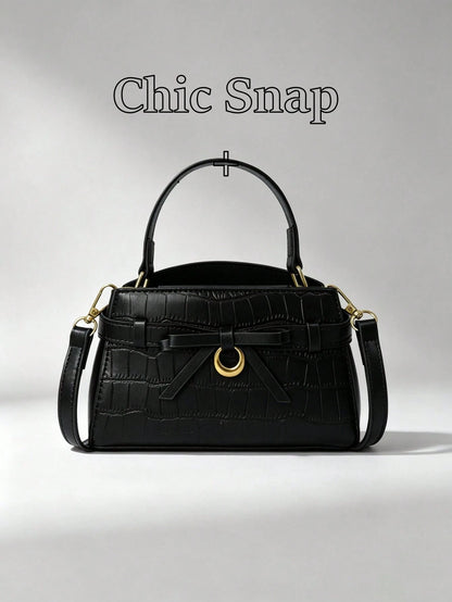 Minimalist Textured Embossed Mini Handbag With Gentle Bow Design And Metal Hardware, Versatile Crossbody Bag For Daily Outings, Suitable For Shopping, Wallet, Young Women, College Students, Newcomers