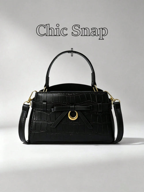 Minimalist Textured Embossed Mini Handbag With Gentle Bow Design And Metal Hardware, Versatile Crossbody Bag For Daily Outings, Suitable For Shopping, Wallet, Young Women, College Students, Newcomers