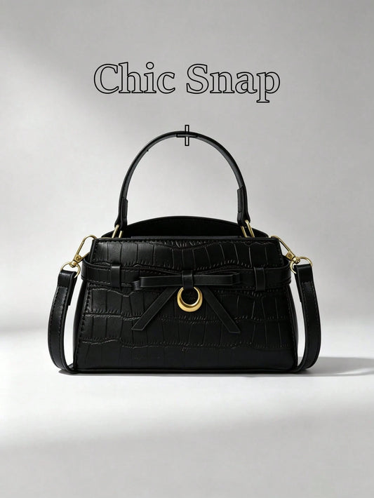 Minimalist Textured Embossed Mini Handbag With Gentle Bow Design And Metal Hardware, Versatile Crossbody Bag For Daily Outings, Suitable For Shopping, Wallet, Young Women, College Students, Newcomers