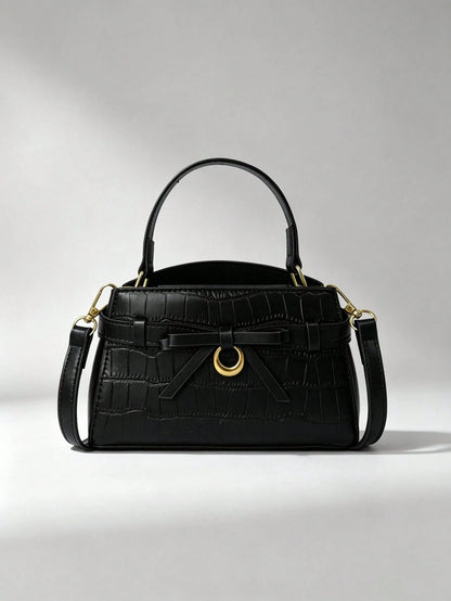 Minimalist Textured Embossed Mini Handbag With Gentle Bow Design And Metal Hardware, Versatile Crossbody Bag For Daily Outings, Suitable For Shopping, Wallet, Young Women, College Students, Newcomers