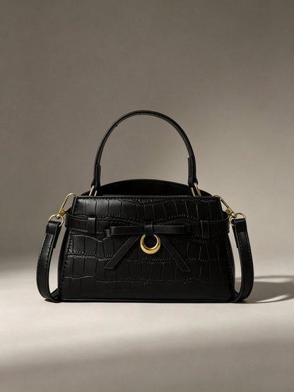 Minimalist Textured Embossed Mini Handbag With Gentle Bow Design And Metal Hardware, Versatile Crossbody Bag For Daily Outings, Suitable For Shopping, Wallet, Young Women, College Students, Newcomers
