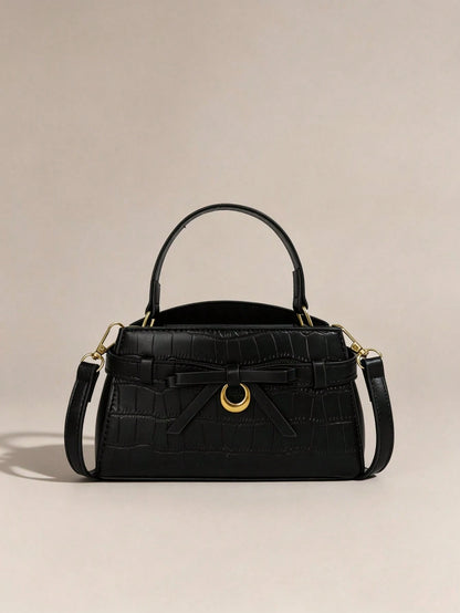 Minimalist Textured Embossed Mini Handbag With Gentle Bow Design And Metal Hardware, Versatile Crossbody Bag For Daily Outings, Suitable For Shopping, Wallet, Young Women, College Students, Newcomers