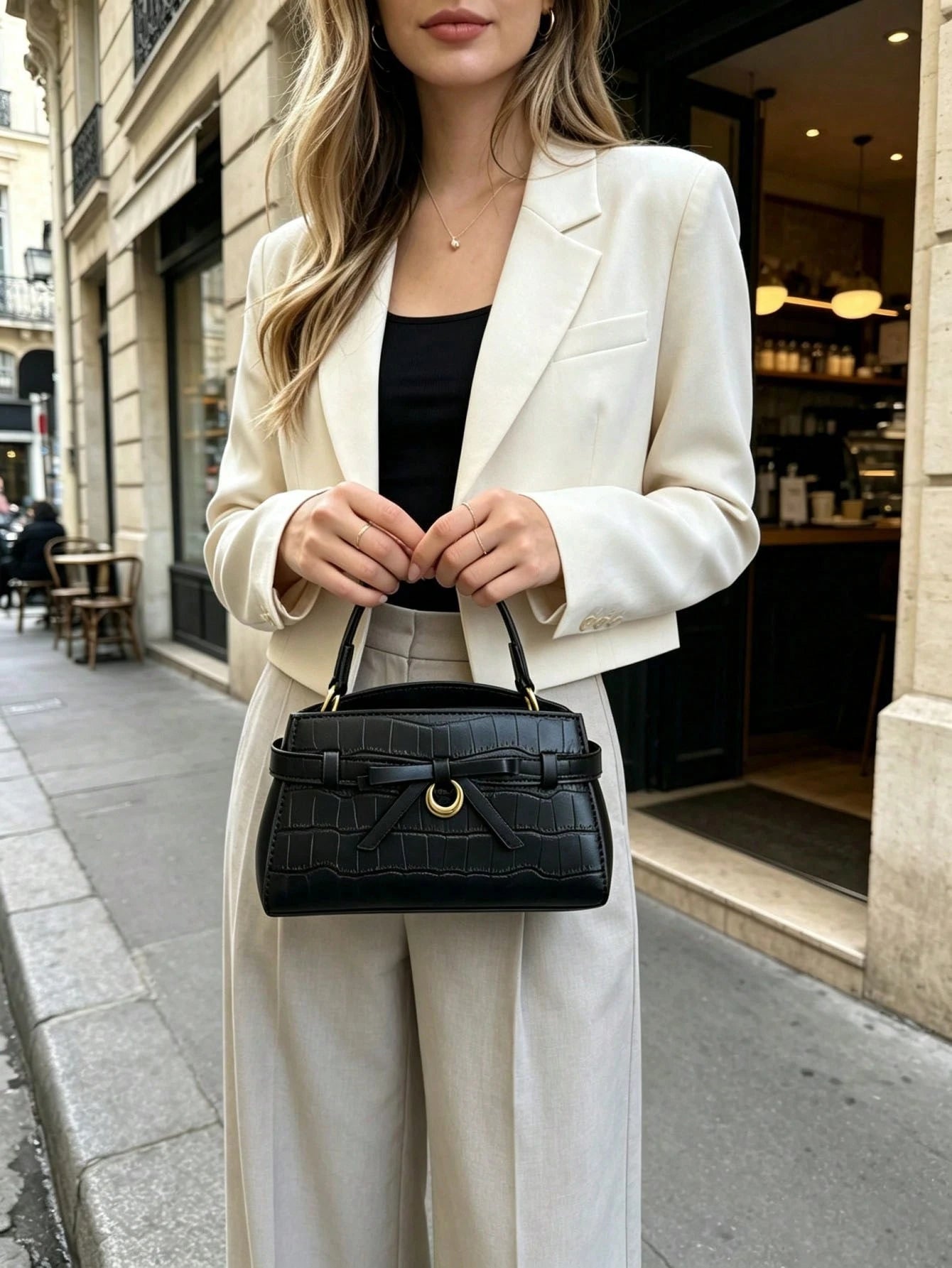 Minimalist Textured Embossed Mini Handbag With Gentle Bow Design And Metal Hardware, Versatile Crossbody Bag For Daily Outings, Suitable For Shopping, Wallet, Young Women, College Students, Newcomers