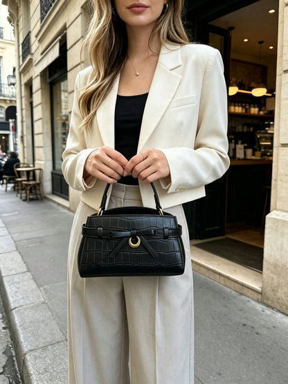 Minimalist Textured Embossed Mini Handbag With Gentle Bow Design And Metal Hardware, Versatile Crossbody Bag For Daily Outings, Suitable For Shopping, Wallet, Young Women, College Students, Newcomers