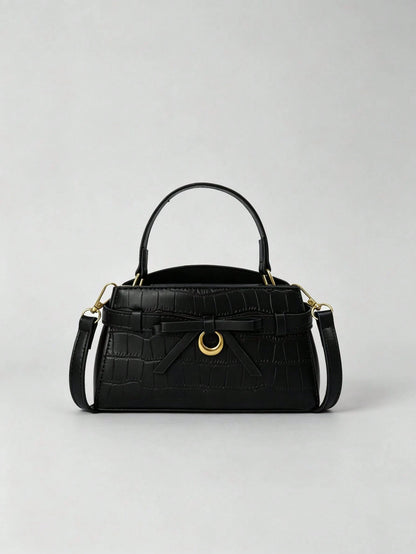 Minimalist Textured Embossed Mini Handbag With Gentle Bow Design And Metal Hardware, Versatile Crossbody Bag For Daily Outings, Suitable For Shopping, Wallet, Young Women, College Students, Newcomers