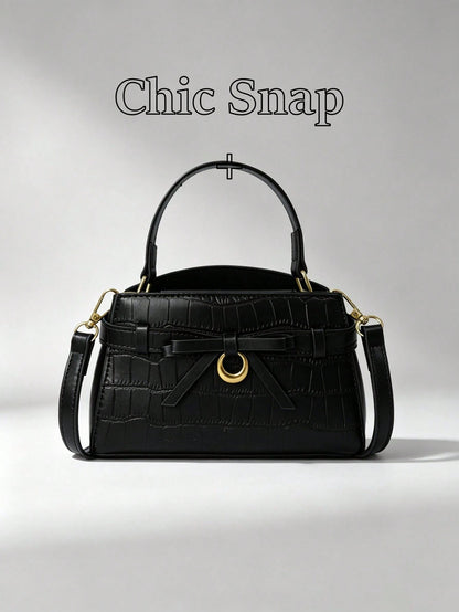 Minimalist Textured Embossed Mini Handbag With Gentle Bow Design And Metal Hardware, Versatile Crossbody Bag For Daily Outings, Suitable For Shopping, Wallet, Young Women, College Students, Newcomers