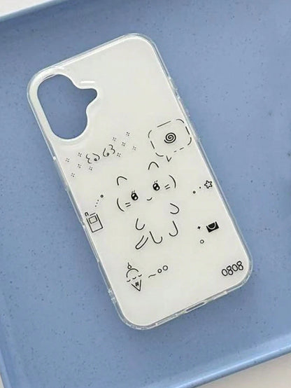 Minimalist White Black Cat Drawing Fashion Phone Case Compatible With IPhone 17 Pro Max/17 Pro/17 Air/17/16 Pro Max/16 Pro/ 15 Pro/15 New 14 Pro/13/12/11 Full Coverage Protective Case Spring Gift