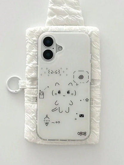Minimalist White Black Cat Drawing Fashion Phone Case Compatible With IPhone 17 Pro Max/17 Pro/17 Air/17/16 Pro Max/16 Pro/ 15 Pro/15 New 14 Pro/13/12/11 Full Coverage Protective Case Spring Gift