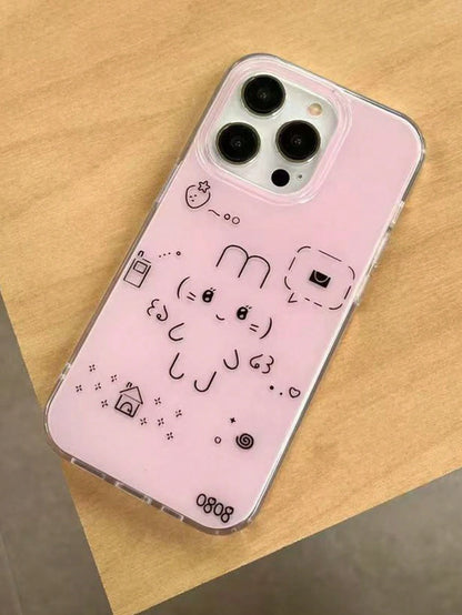 Minimalist White Black Cat Drawing Fashion Phone Case Compatible With IPhone 17 Pro Max/17 Pro/17 Air/17/16 Pro Max/16 Pro/ 15 Pro/15 New 14 Pro/13/12/11 Full Coverage Protective Case Spring Gift